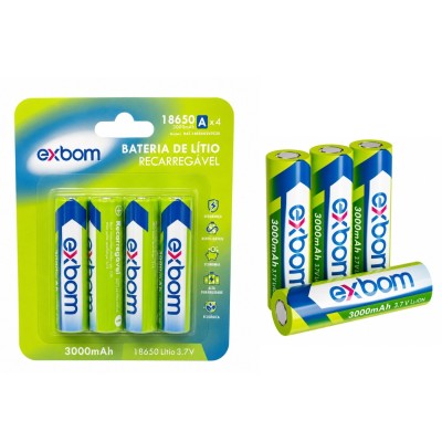 BATERIA PILHA 18650A 3V 3000MWH  RECARREGAVEL C/4 EXBOM 3V2C20A