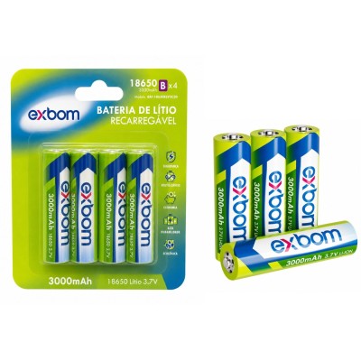 BATERIA PILHA 18650B 3V 3000MWH  RECARREGAVEL C/4 EXBOM 3V2C20B